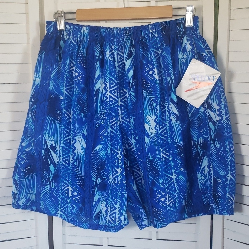 Speedo swimming blue trppical print men shorts with mesh lined size L